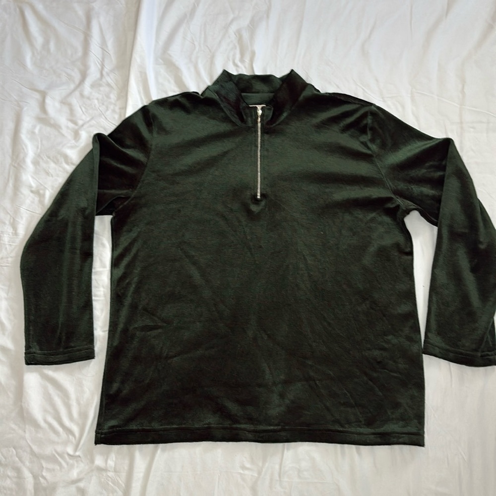 Y2K - 2000s - Natural issue - green velvet mock neck quarter zip shirt